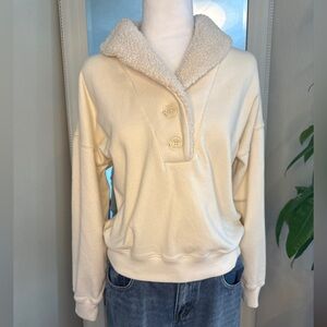 American Eagle Outfitters Cream Sherpa Collar Sweater